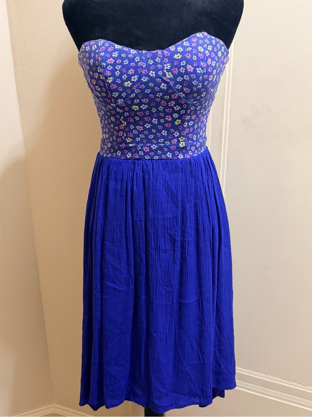 Olsenboye Strapless Blue Floral Corset Style Dress S
